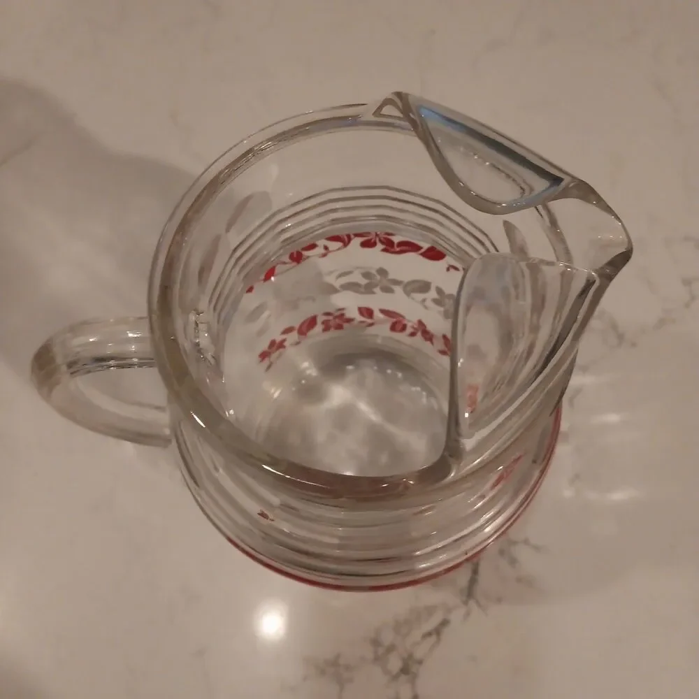 1950s MCM Hazel Atlas Clematis Floral Ribbed Ice Lip Glass Pitcher - Rare!